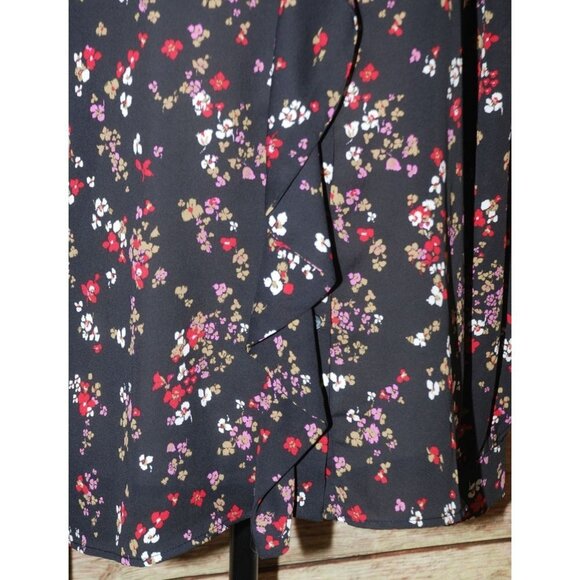 Ann Taylor Ladies Black Floral Long Sleeve Blouse Size S Button Up Ruffle Front - Picture 4 of 10